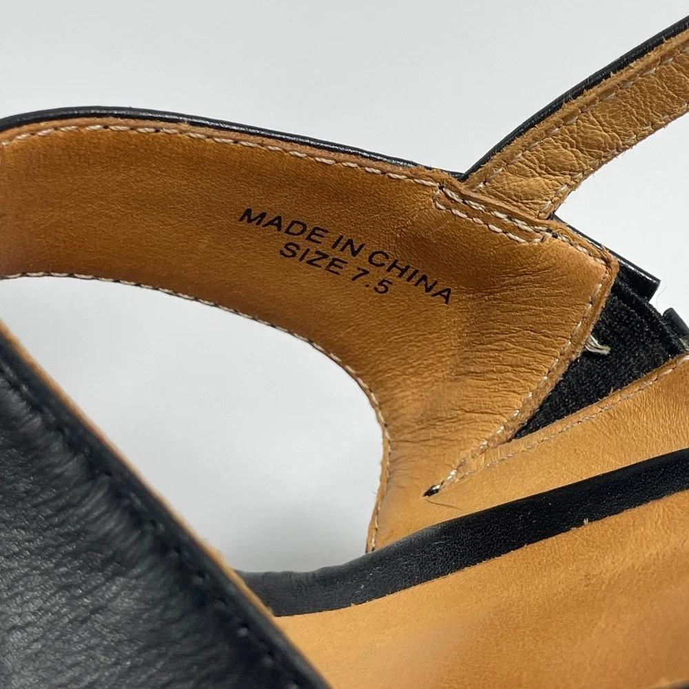 sz 7.5 Bill Blass Ursula Black Leather Platform Wedge Sandals Ankle Strap